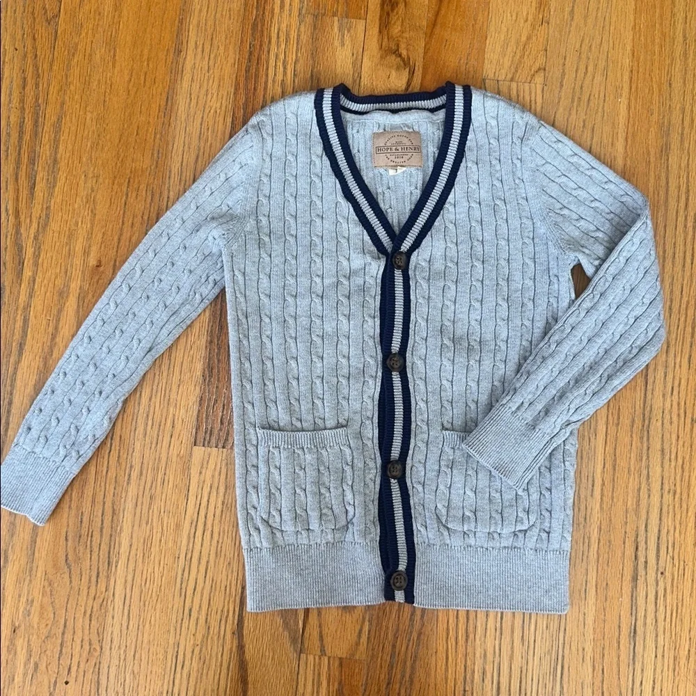 Kids Hope & Henry Gray Cardigan with Navy Trim - Picture 4 of 7